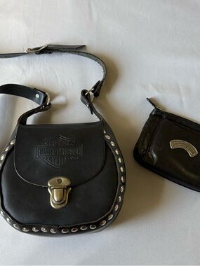 Harley-Davidson Black Leather Studded Flap Crossbody with Wallet
